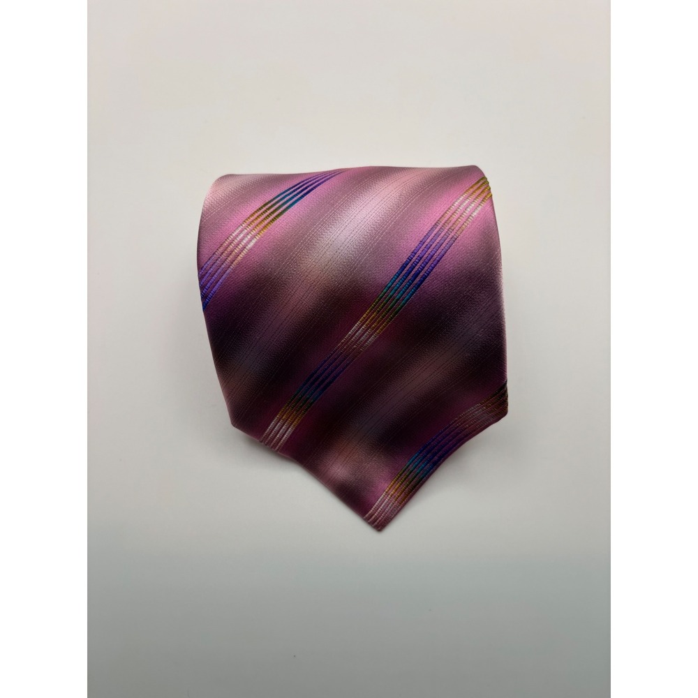 Carlo Palazzi Studio Mens Silk Tie Pink Ombre Rainbow Diagonal Stripe USA Made